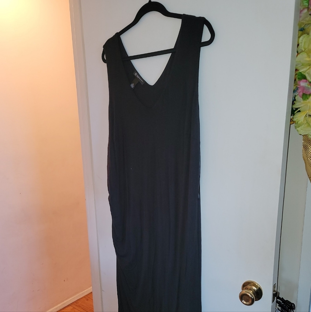 International Concept long black dress with side singe and stringed bottom 3X